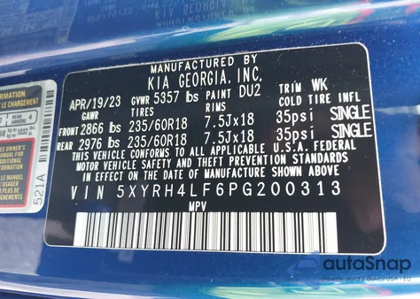 2023 Kia Sorento Ex из США, поврежденный, VIN 5XYRH4LF6PG200313